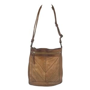 Lucky Brand Brown Leather Patchwork Crossbody Bag Adjustable‎ Strap Boho Western